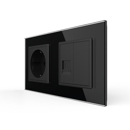 Livolo Steckdose mit einfach Netzwerkmodul inkl. Glasrahmen in Schwarz