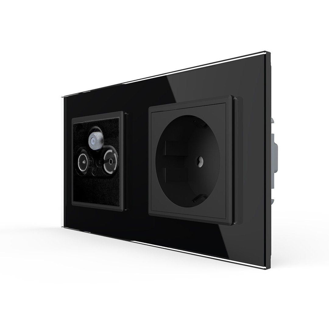 Livolo Steckdose mit SAT/TV/FM-Modul End-Dose und Glasblende Schwarz