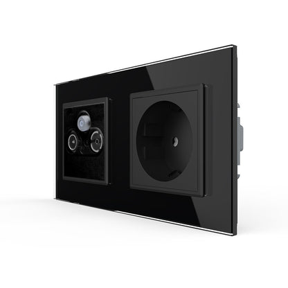 Livolo Steckdose mit SAT/TV/FM-Modul End-Dose und Glasblende Schwarz