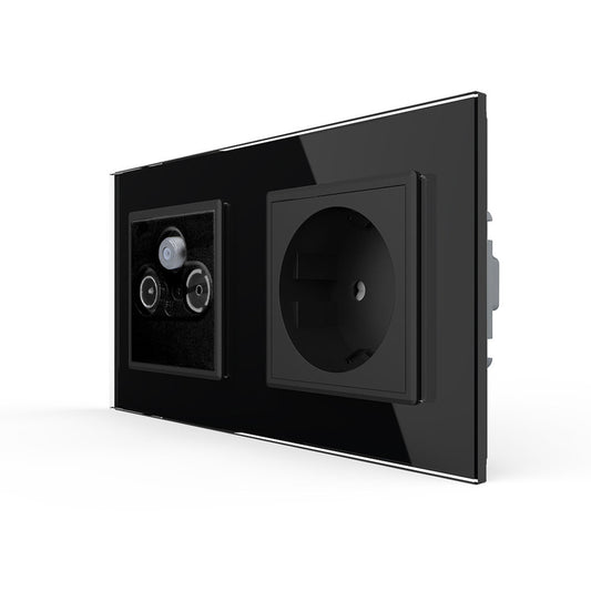 Livolo Steckdose mit SAT/TV/FM-Modul End-Dose und Glasblende Schwarz