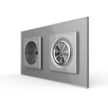 Livolo Steckdose und Wanduhr inkl. Glasrahmen in Grau