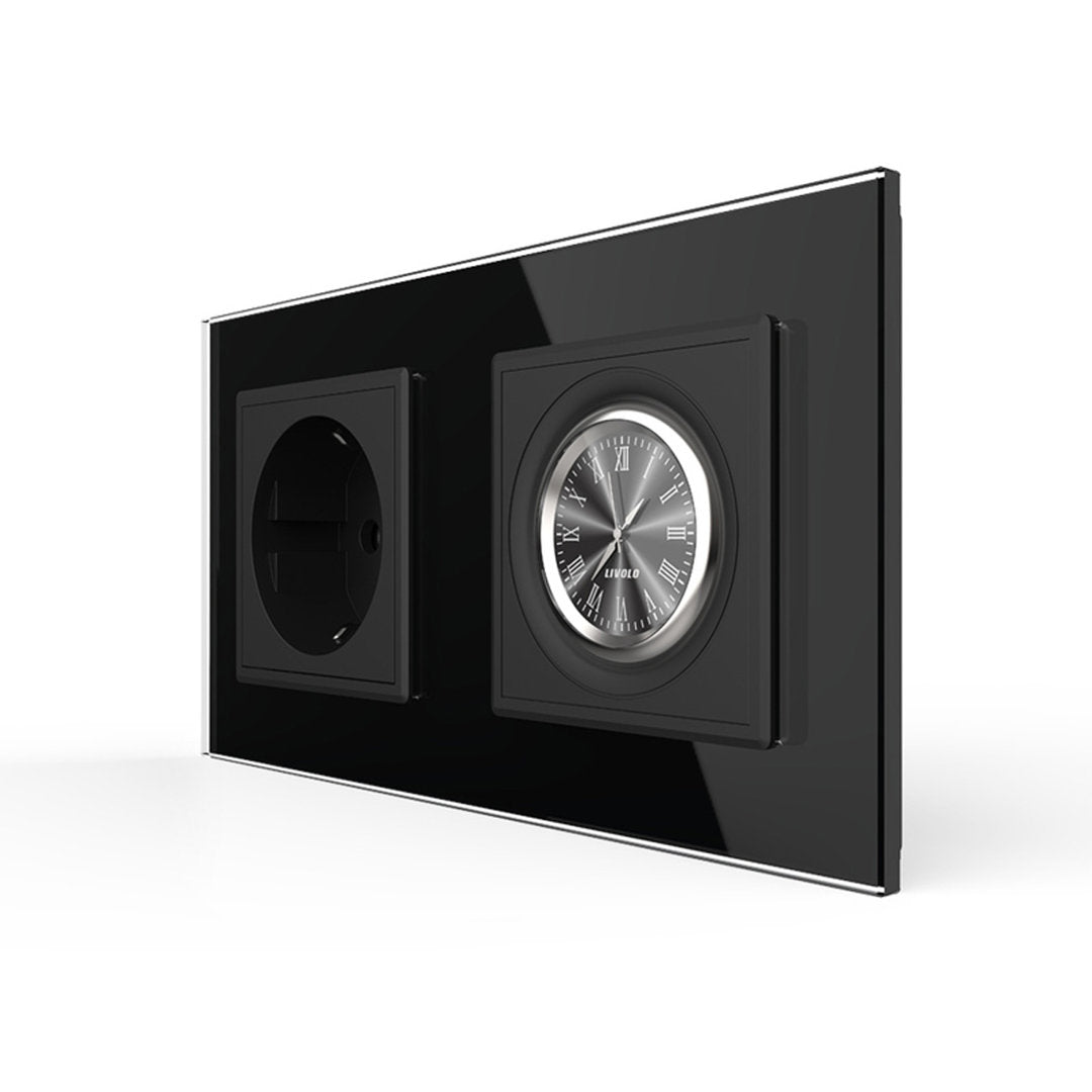 Livolo Steckdose und Wanduhr inkl. Glasrahmen in Schwarz