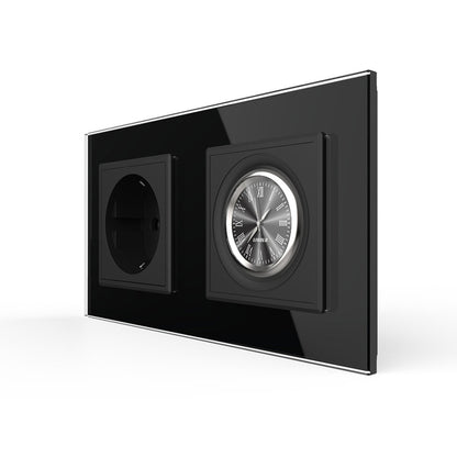 Livolo Steckdose und Wanduhr inkl. Glasrahmen in Schwarz