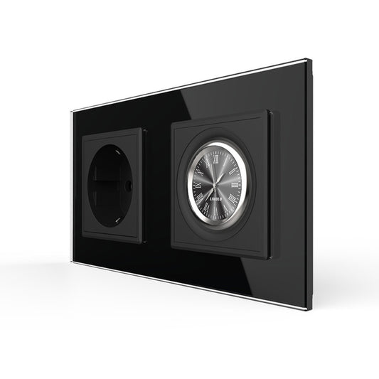 Livolo Steckdose und Wanduhr inkl. Glasrahmen in Schwarz