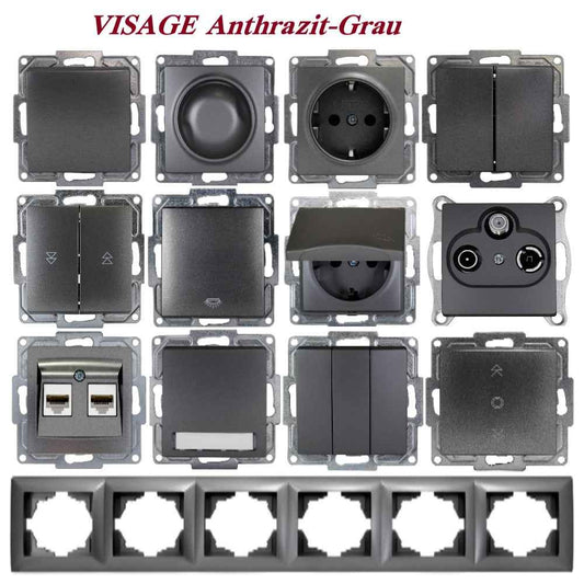 VISAGE Anthrazit-Grau UP Schalterprogramme, Steckklemmen-System Schuko Steckdosen, Schalter, usie, Dimmer