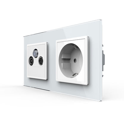 Livolo Steckdose mit SAT/TV/FM-Modul als End-Dose und Glasblende Weiß