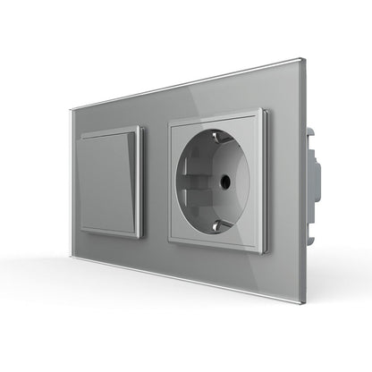 Livolo Wechselschalter und Steckdose inkl. Glasblende in Grau