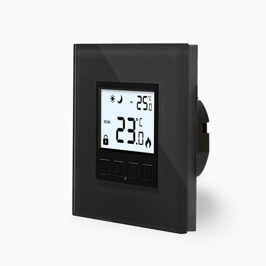 Luxus Time Thermostat mit Glasrahmen in Schwarz, programmierbar
