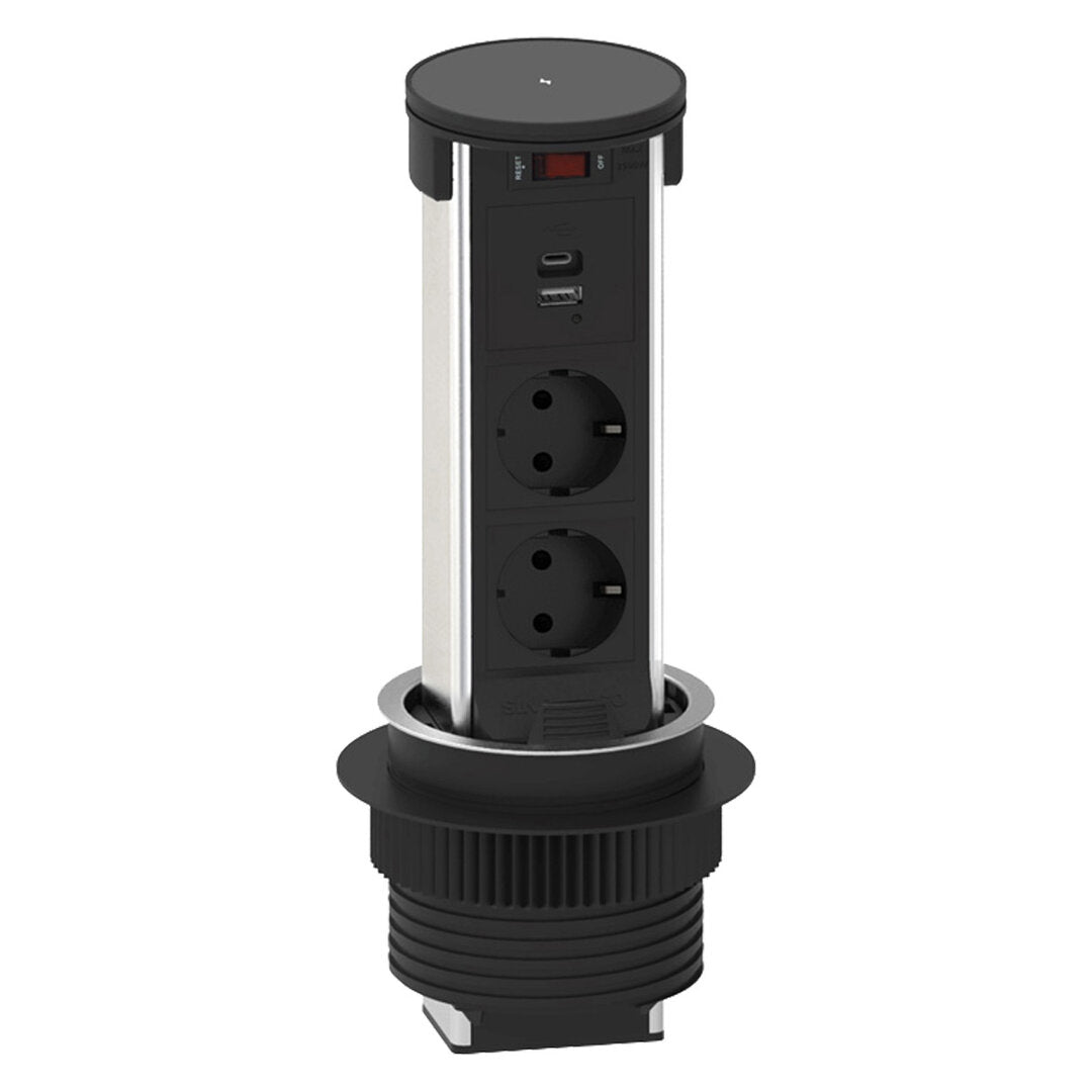 Versenkbare Tischsteckdose mit Induktionsladefläche, 2 Steckdosen & USB-A/USB-C, IP42 - Livolo-Deutschland