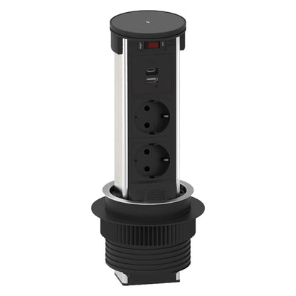 Versenkbare Tischsteckdose mit Induktionsladefläche, 2 Steckdosen & USB-A/USB-C, IP42 - Livolo-Deutschland