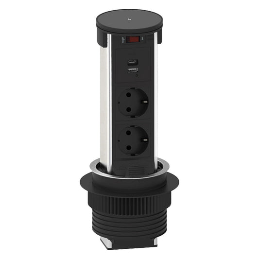 Versenkbare Tischsteckdose mit Induktionsladefläche, 2 Steckdosen & USB-A/USB-C, IP42 - Livolo-Deutschland