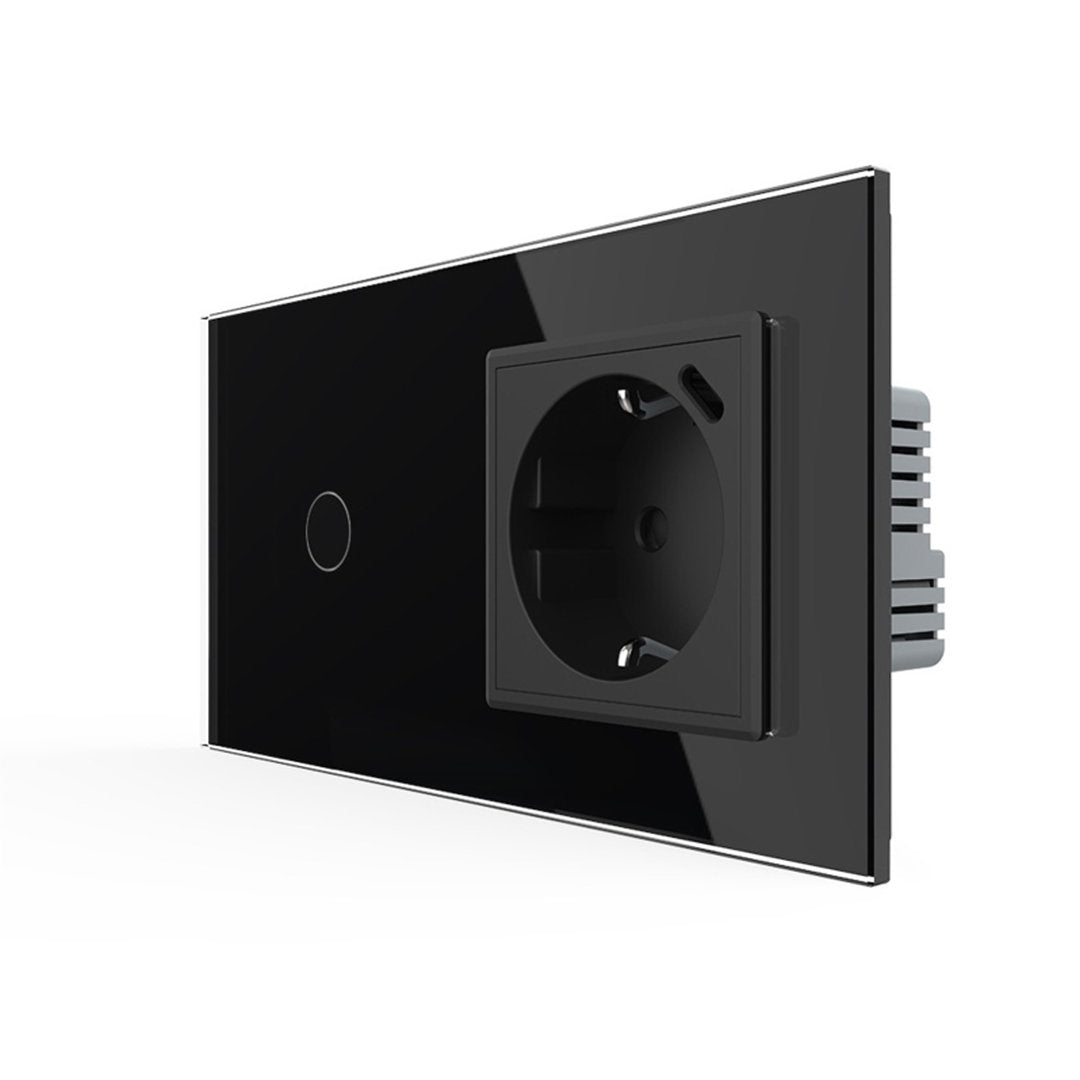Livolo Lichtschalter mit Steckdose + USB-C in Schwarz
