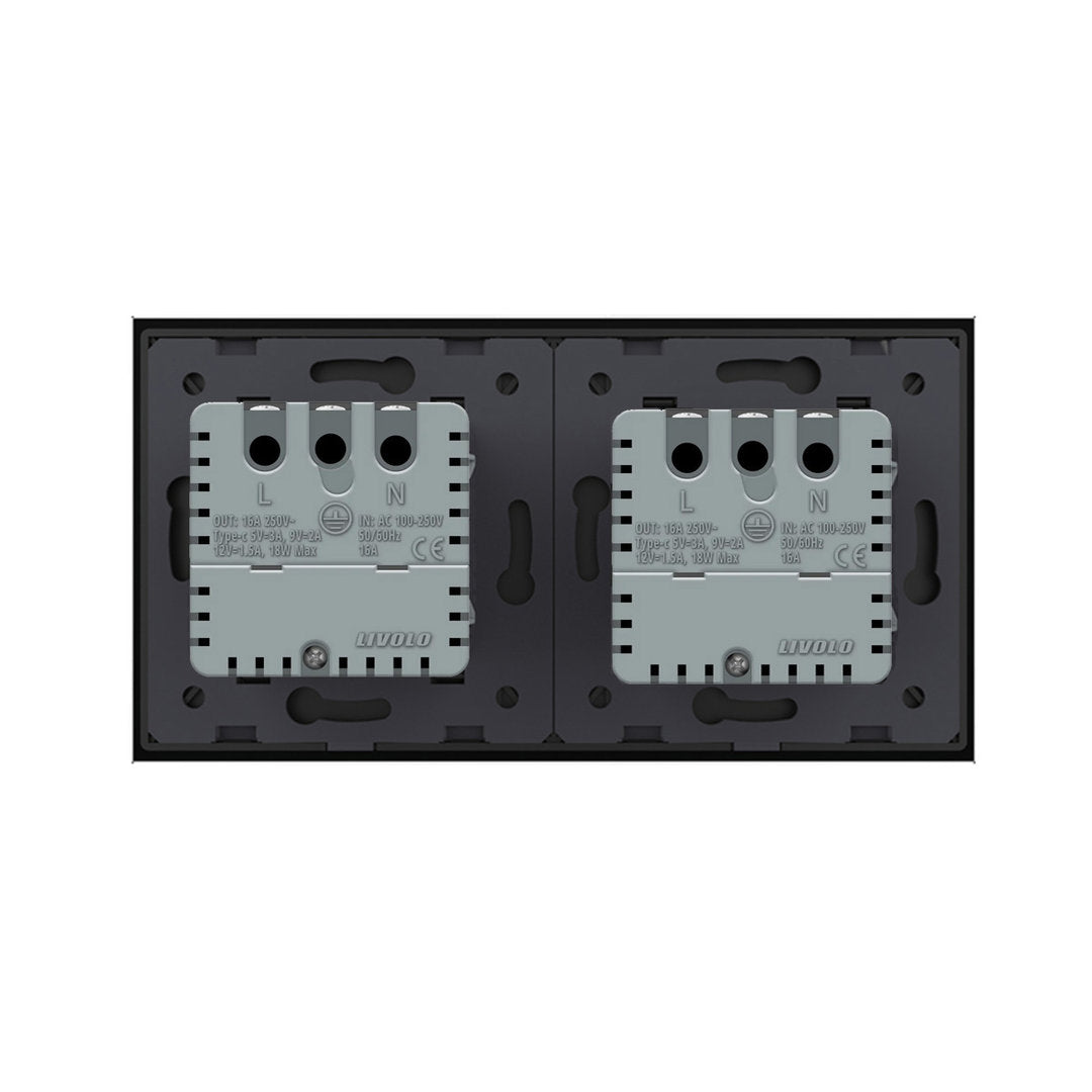 Livolo schwarze, zweifache Steckdose mit USB-C 18W