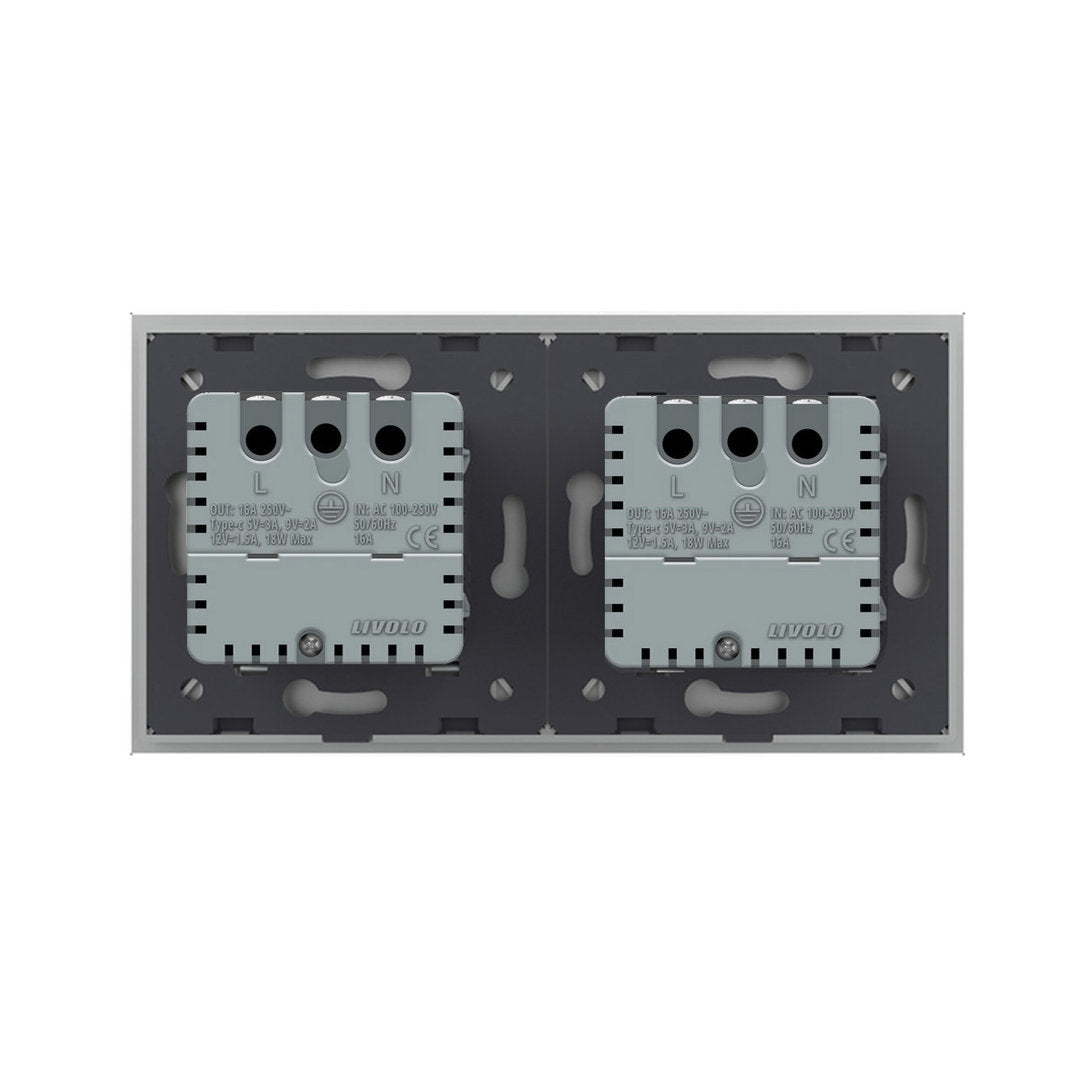 Livolo graue, zweifache Steckdose mit USB-C 18W
