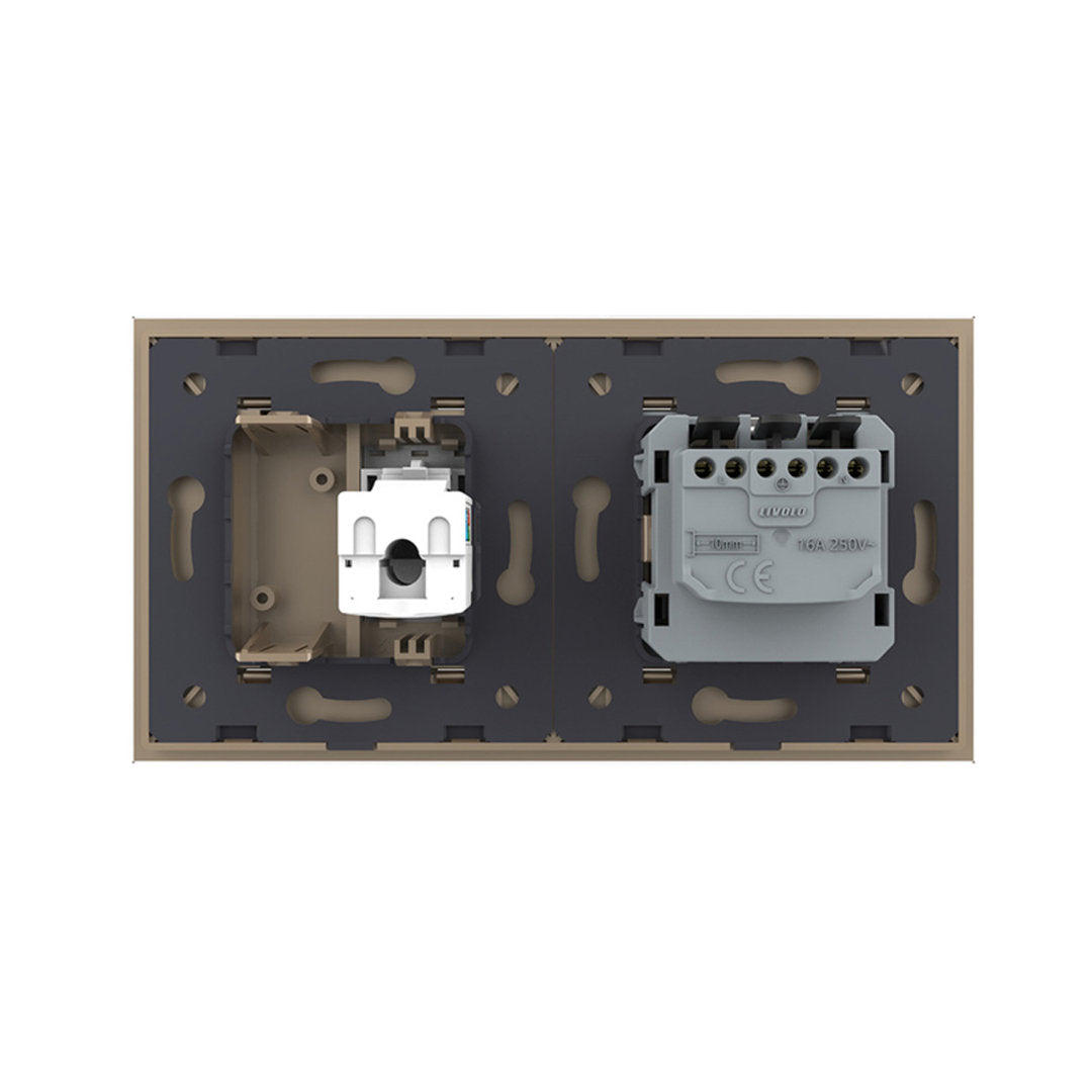 Livolo Steckdose mit einfach Netzwerkmodul inkl. Glasrahmen in Gold