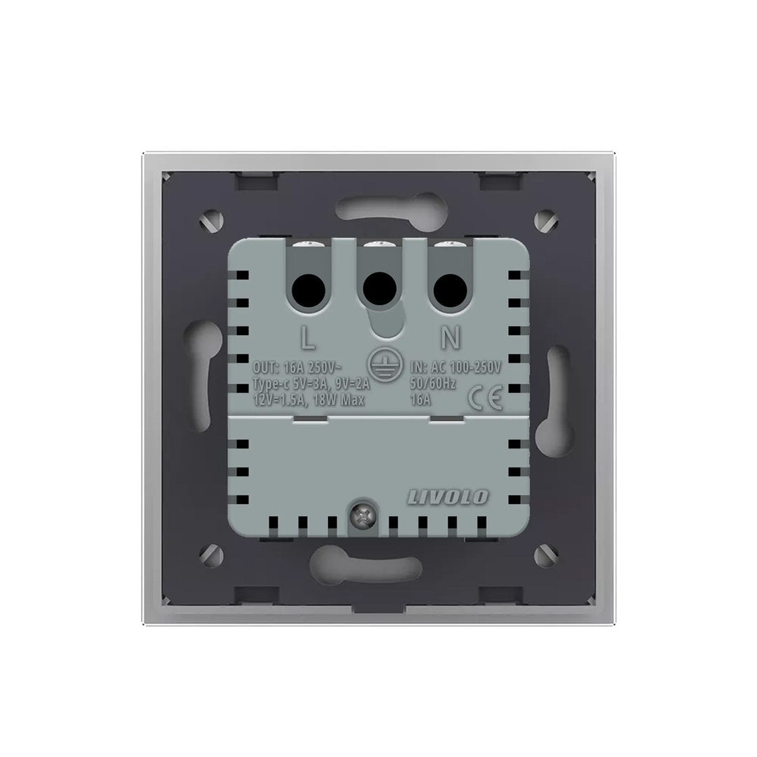 Livolo graue, einfache Steckdose mit USB-C 18W
