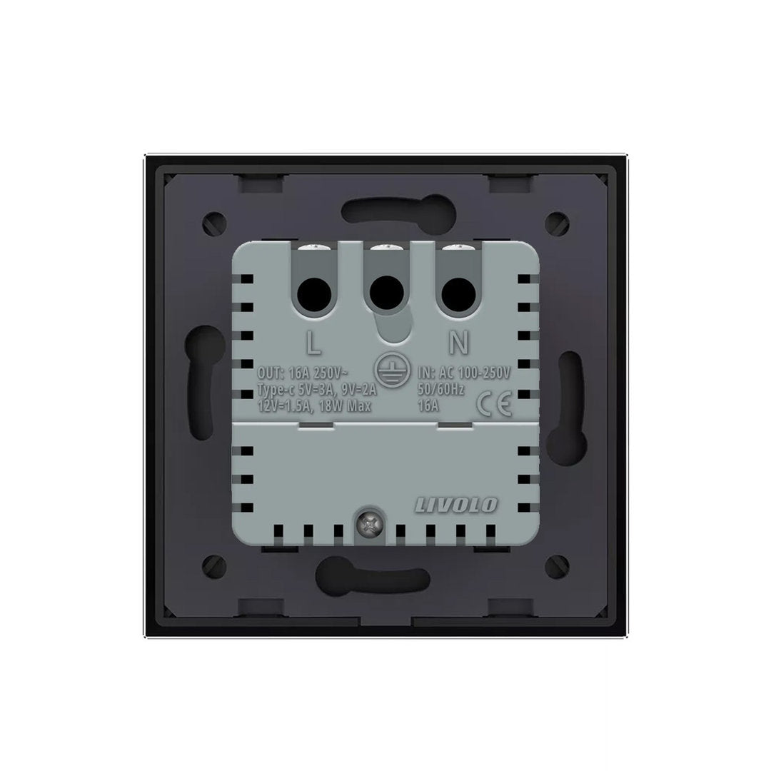 Livolo schwarze, einfache Steckdose mit USB-C 18W