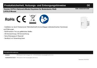 1/2 Kurzes CAT6.A Netzwerk-Modul Keystone für Bodentanks Weiß LIVOLO