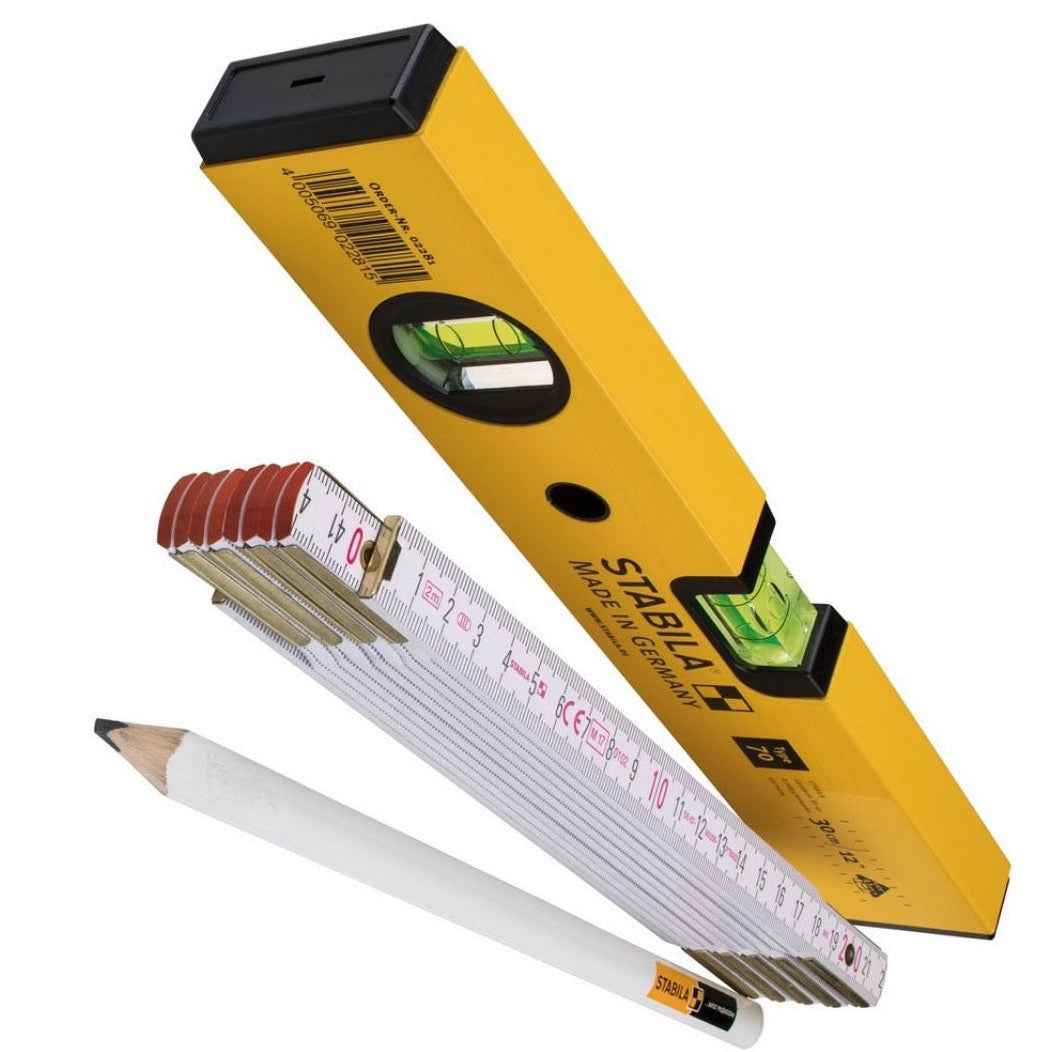 STABILA Wasserwaage Typ 70 Set mit Zollstock & Bleistift (30 cm)