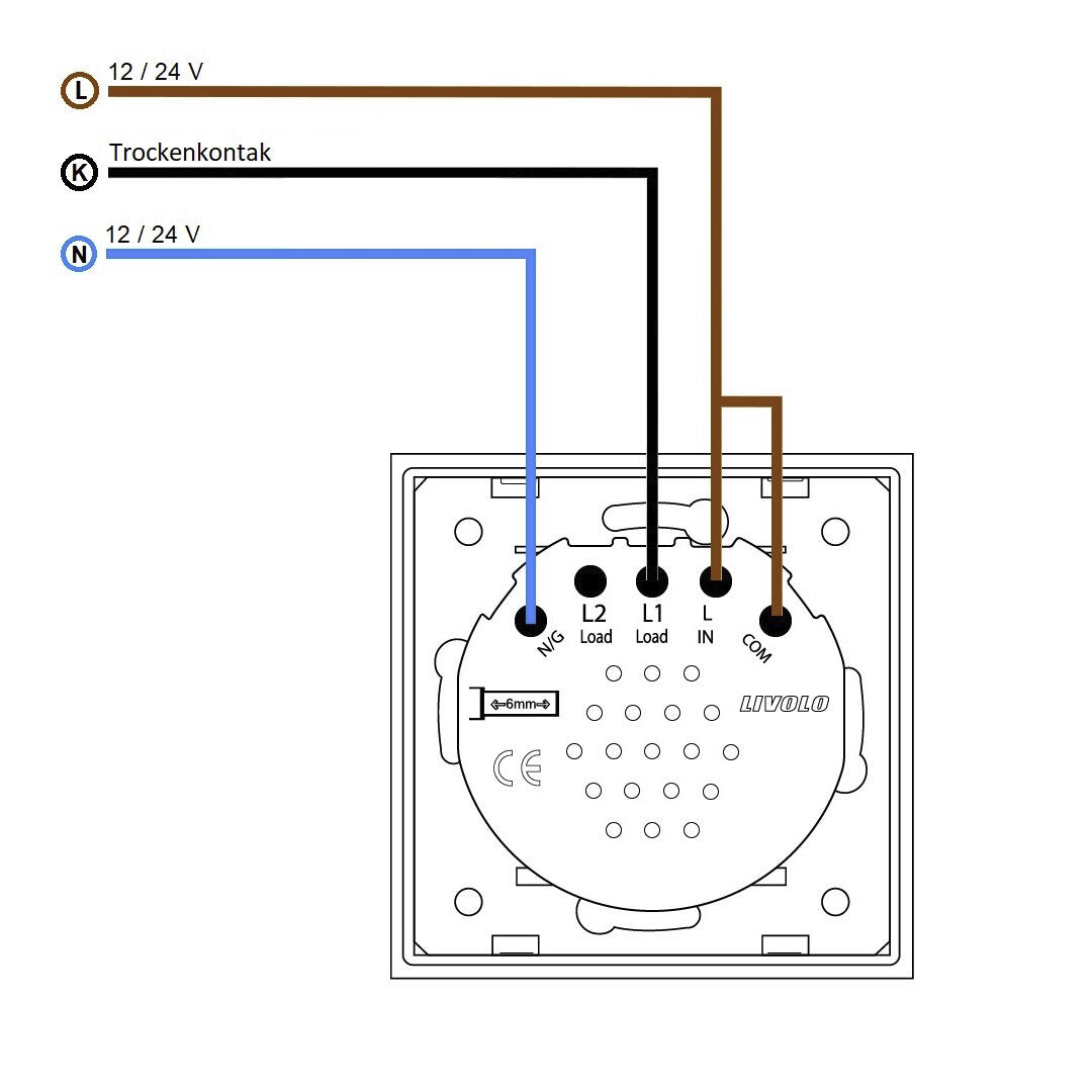 Livolo Touch-Lichtschalter für 12-24V mit Glasblende in Grau