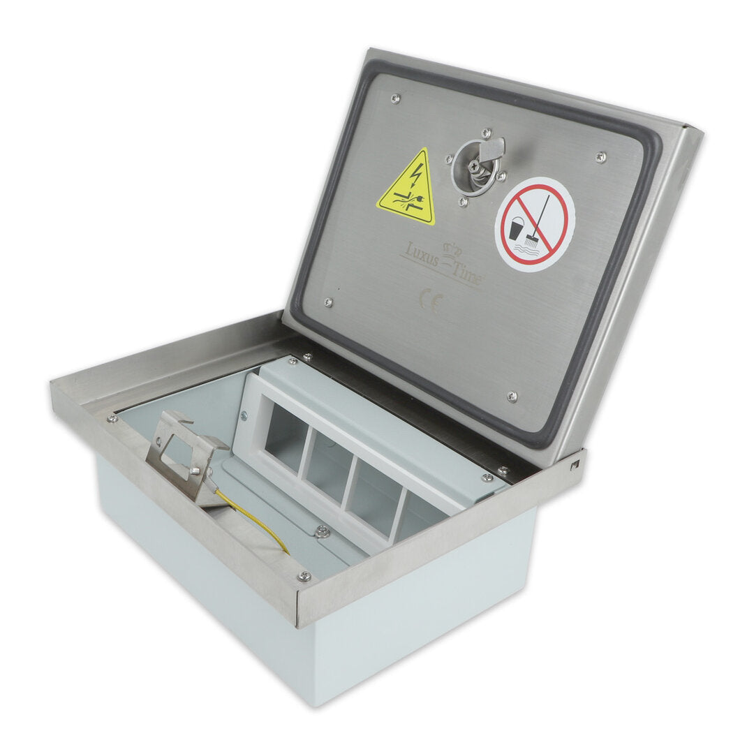 IP54 Bodentank mit Edelstahl-Deckel für bis zu 8 Steckdosen