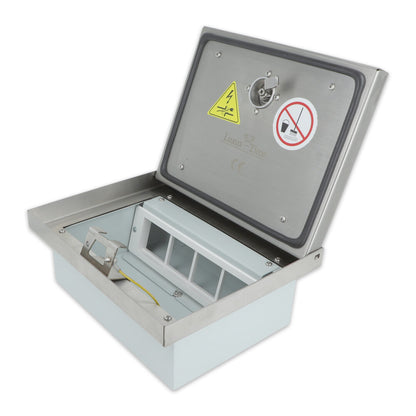 IP54 Bodentank mit Edelstahl-Deckel für bis zu 8 Steckdosen