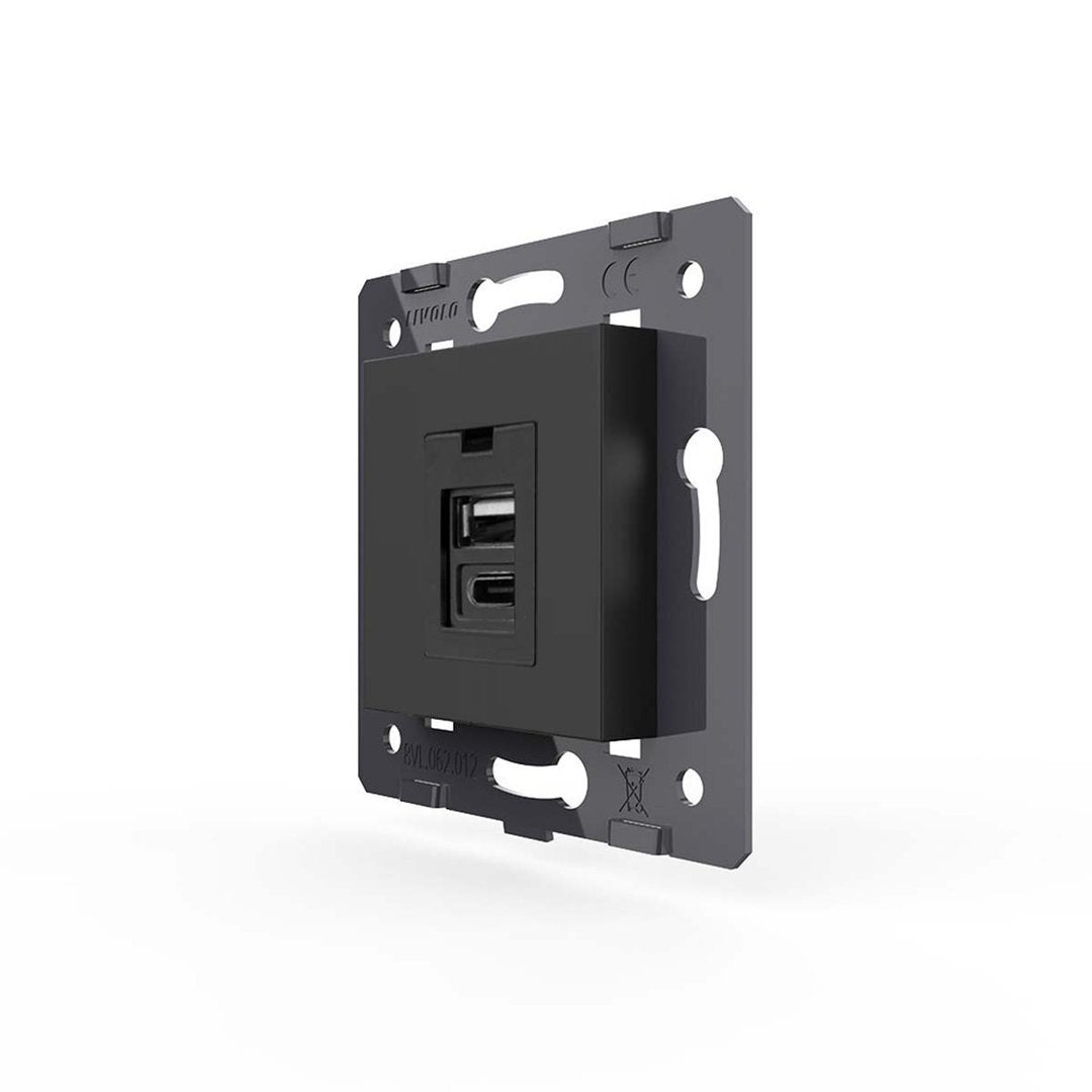 Ladestation USB-C&A in schwarz mit goldener Glasblende