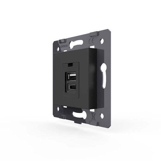 Livolo einfaches USB-Modul mit USB-C und USB-A in Schwarz