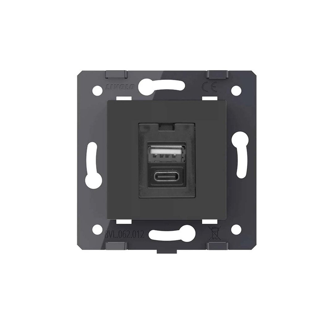 Ladestation USB-C&A in schwarz mit goldener Glasblende
