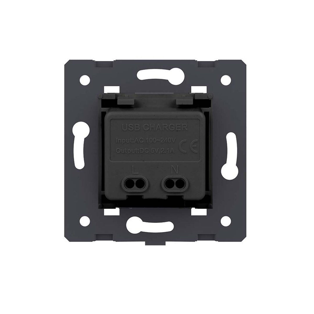Livolo USB-Modul inkl. USB-C und USB-A mit Glasblende in Grau/ Schwarz