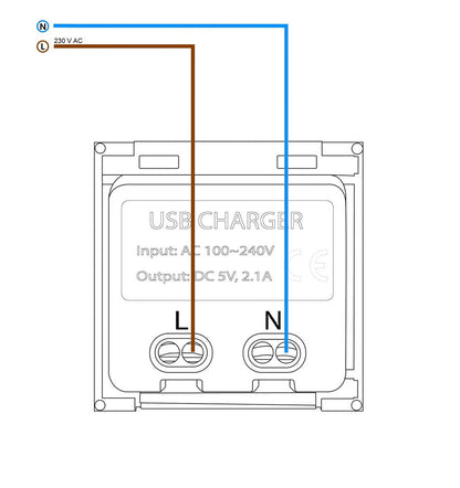 Ladestation USB-C&A in schwarz mit goldener Glasblende
