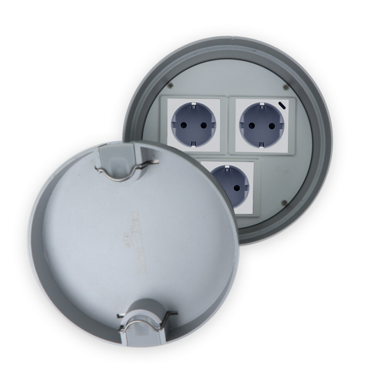Edelstahl Bodentank Rund + 3 Steckdosen Weiß + USB-C