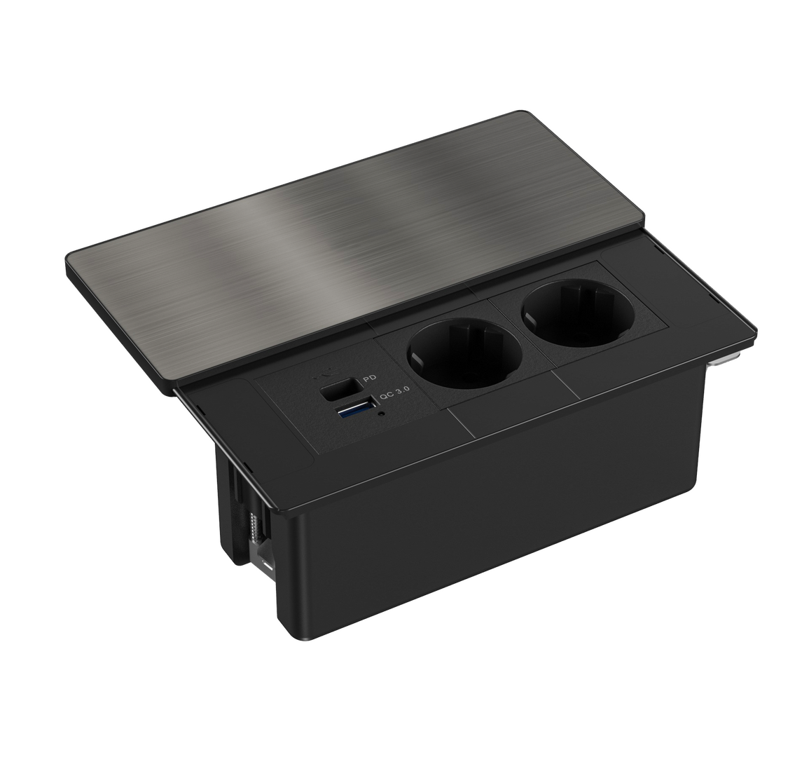 Design Tischsteckdose mit Schiebedeckel Edelstahl Steckdose USB-C Einbau - Livolo-Deutschland