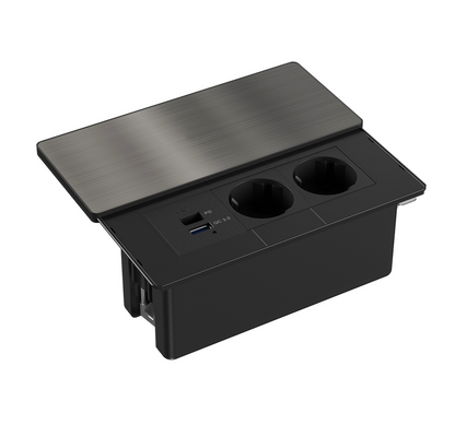 Design Tischsteckdose mit Schiebedeckel Edelstahl Steckdose USB-C Einbau - Livolo-Deutschland