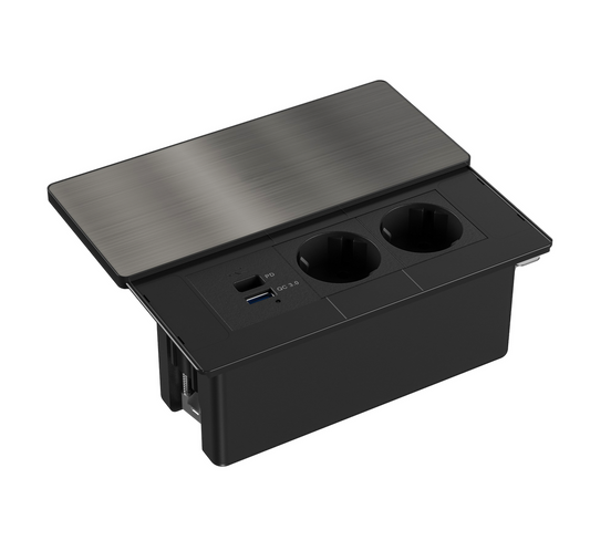 Design Tischsteckdose mit Schiebedeckel Edelstahl Steckdose USB-C Einbau - Livolo-Deutschland