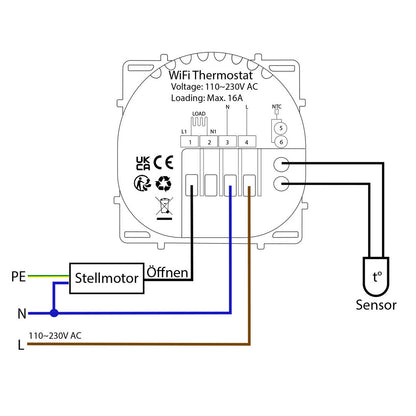 Luxus Time Thermostat mit Glasrahmen in Schwarz, programmierbar