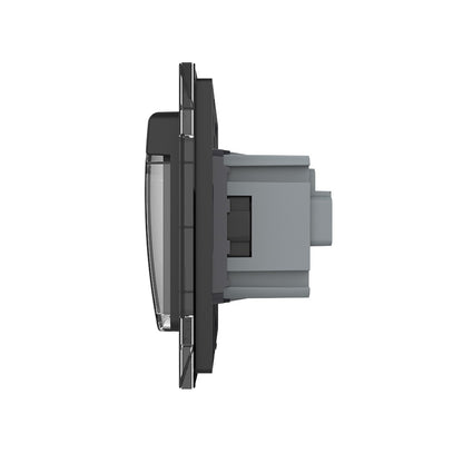 UK-Steckdose mit Deckel IP44 und schwarzem Glasrahmen