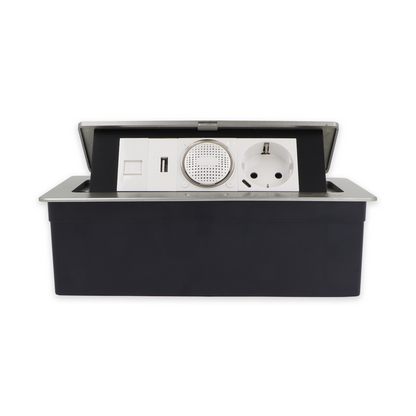Tischsteckdose m. Lautsprecher, Steckdose, USB-A/C + LAN FZP517