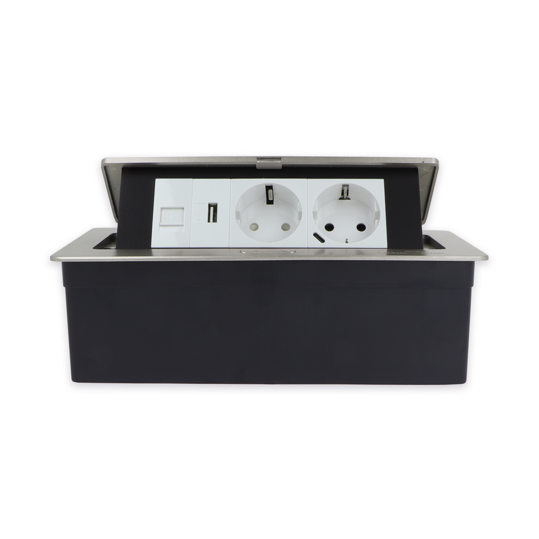 Tischsteckdose m. Steckdose + USB-A/C + LAN FZP517