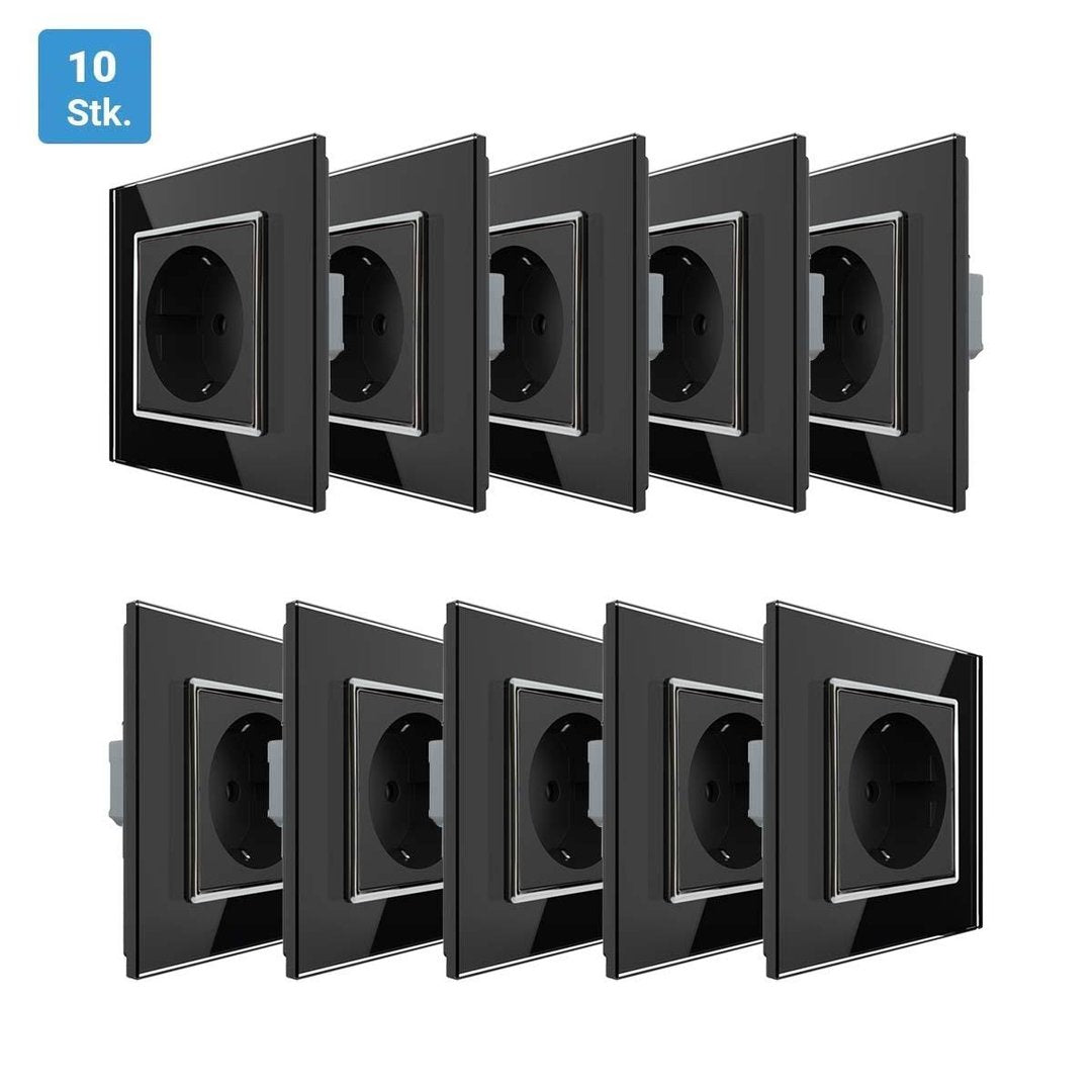 Livolo einfache, schwarze Steckdose m. Glasrahmen Vorteilspack 10 St.