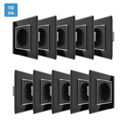 Livolo einfache, schwarze Steckdose m. Glasrahmen Vorteilspack 10 St.