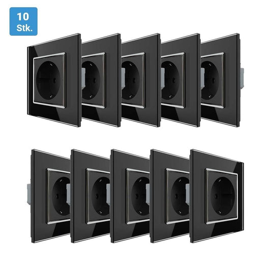 Livolo einfache, schwarze Steckdose m. Glasrahmen Vorteilspack 10 St.