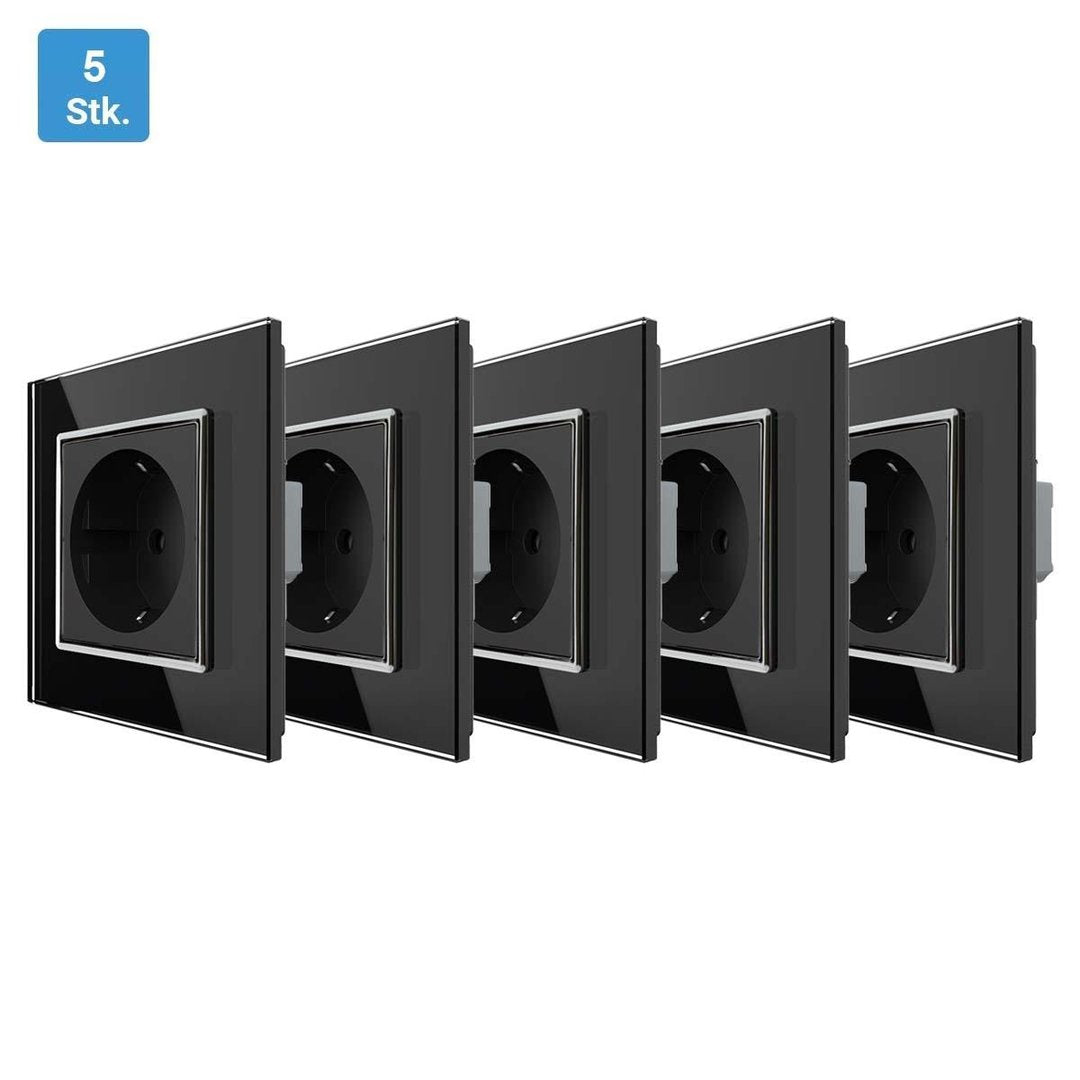 Livolo Vorteilspaket schwarze Steckdosen mit Glasrahmen