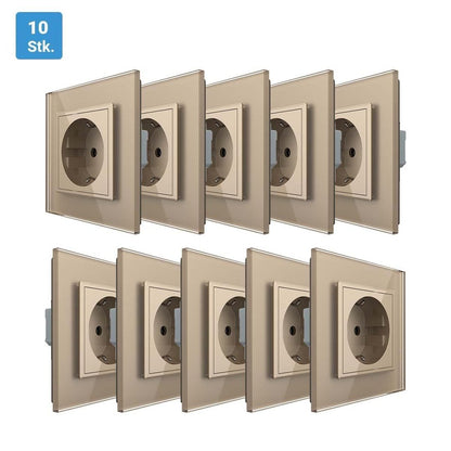 Livolo Vorteilspaket goldene Steckdosen mit Glasrahmen 10 St.