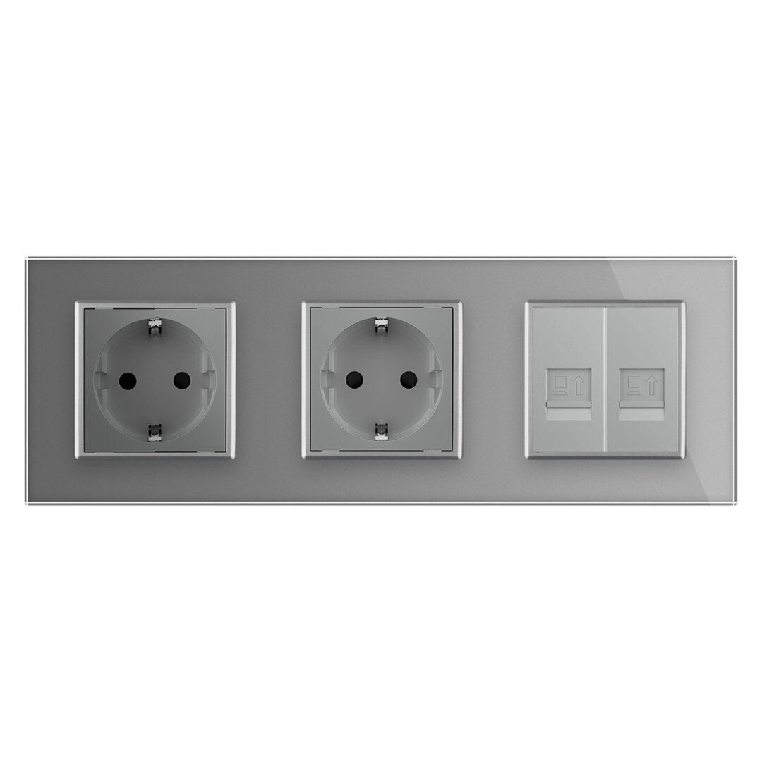 Livolo 2 Steckdosen und 2 Netzwerk-Module inkl. Glasblende in Grau