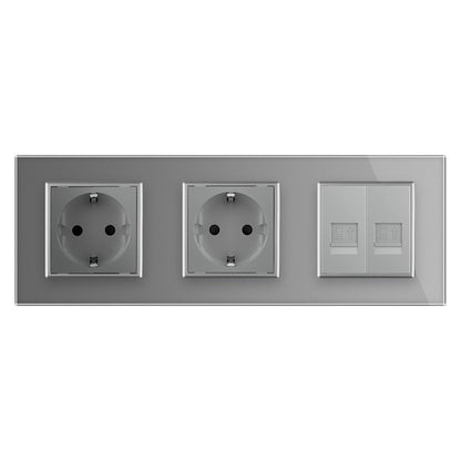 Livolo 2 Steckdosen und 2 Netzwerk-Module inkl. Glasblende in Grau