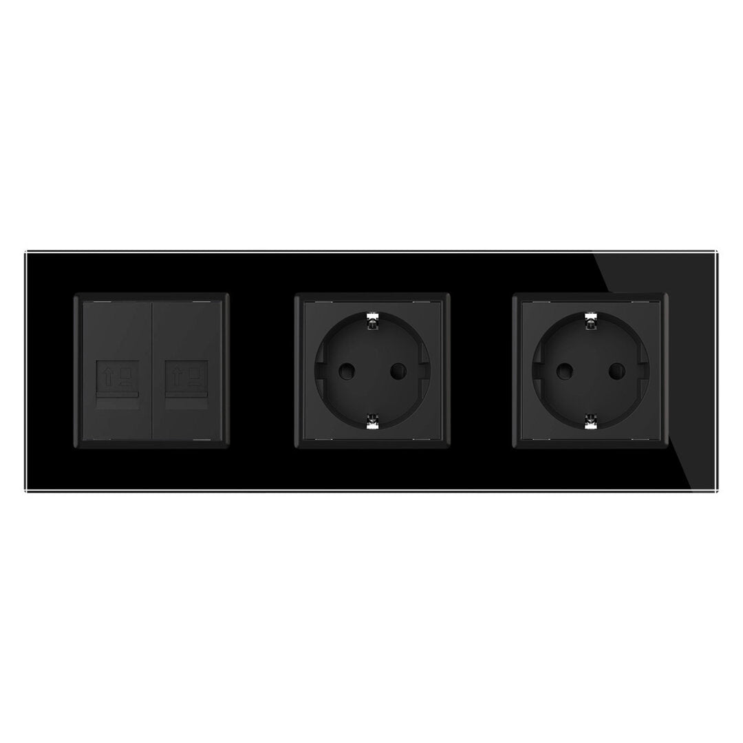Livolo 2 Steckdosen und 2 Netzwerk-Module inkl. Glasblende in Schwarz