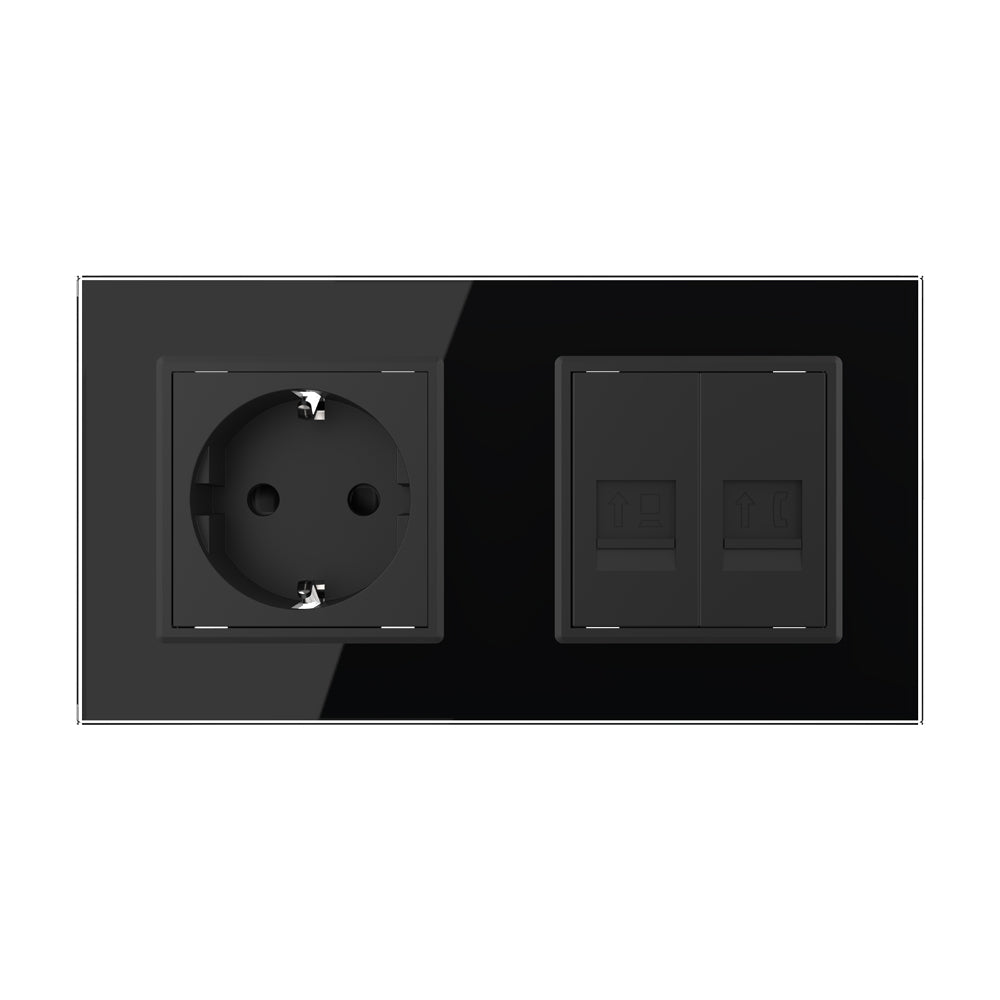 Livolo Steckdose mit Netzwerkmodul inkl. Glasrahmen in schwarz