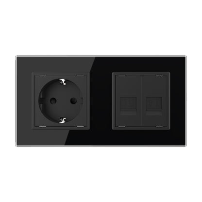 Livolo Steckdose mit Netzwerkmodul inkl. Glasrahmen in schwarz