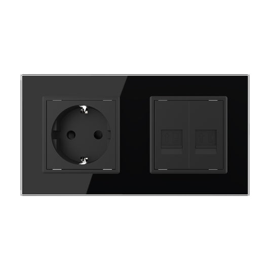 Livolo Steckdose mit Netzwerkmodul inkl. Glasrahmen in schwarz